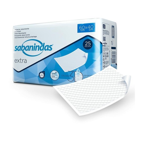 Sabanindas Extra Bolsa 25 Protector Absorbente Pequeño 60 X 40 Cm.
